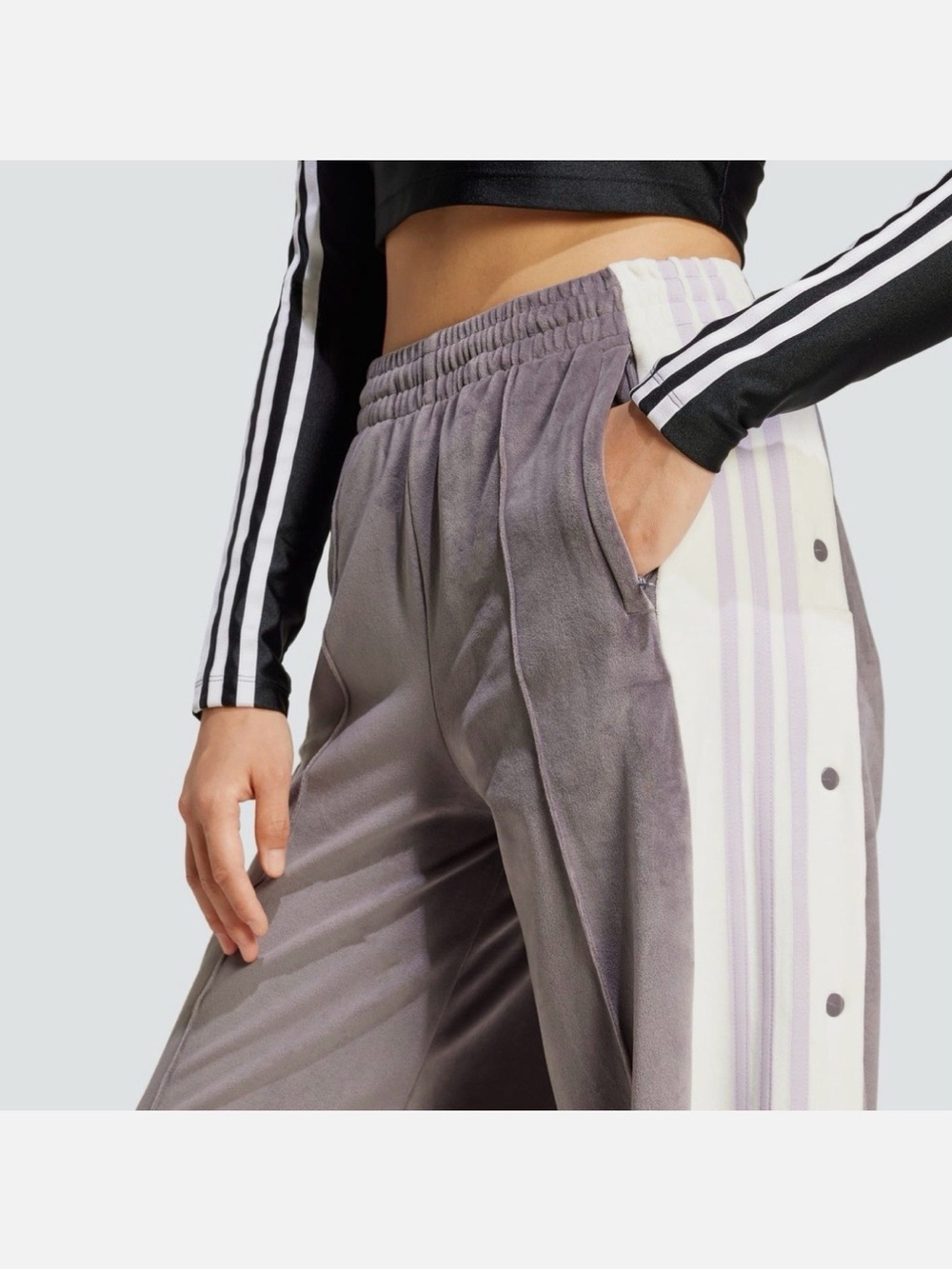 adidas Lavender Snap-Open Track Pants with White Side Panels - Picture 2 of 10